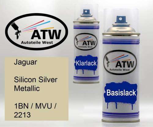 Jaguar, Silicon Silver Metallic, 1BN / MVU / 2213: 400ml Sprühdose + 400ml Klarlack - Set, von ATW Autoteile West.